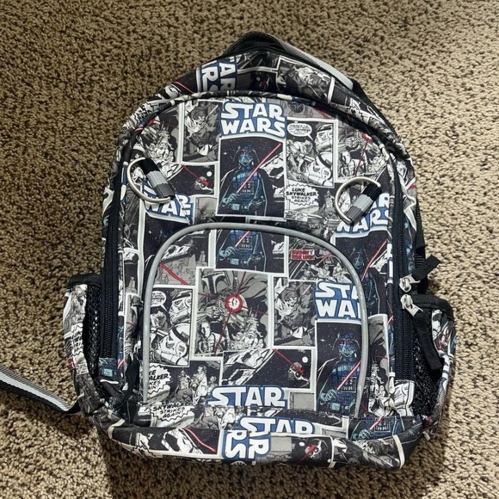 Pottery Barn Kids Star Wars Black White Comic Print Backpack
